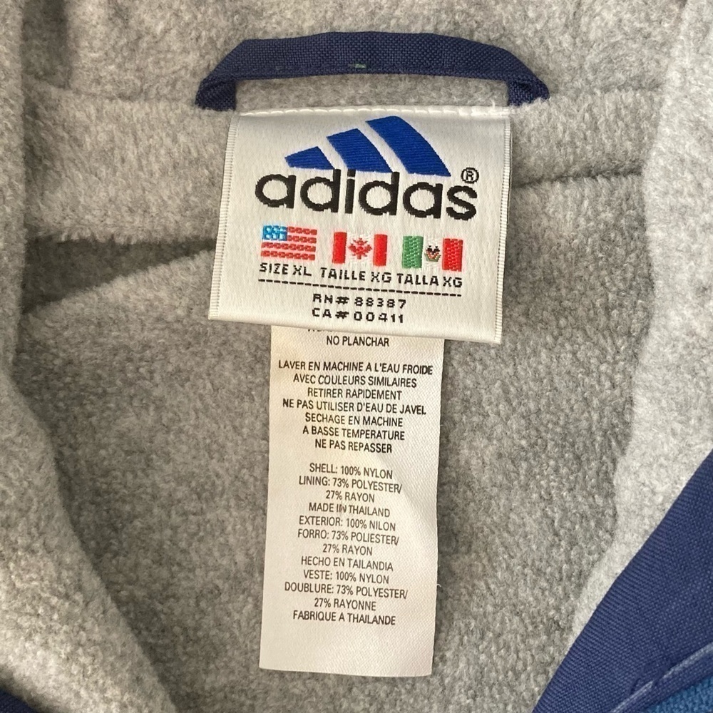 Vintage 90s Adidas Windbreaker Anorak Jacket XL Navy Blue Big Stripe Pullover - Picture 15 of 15